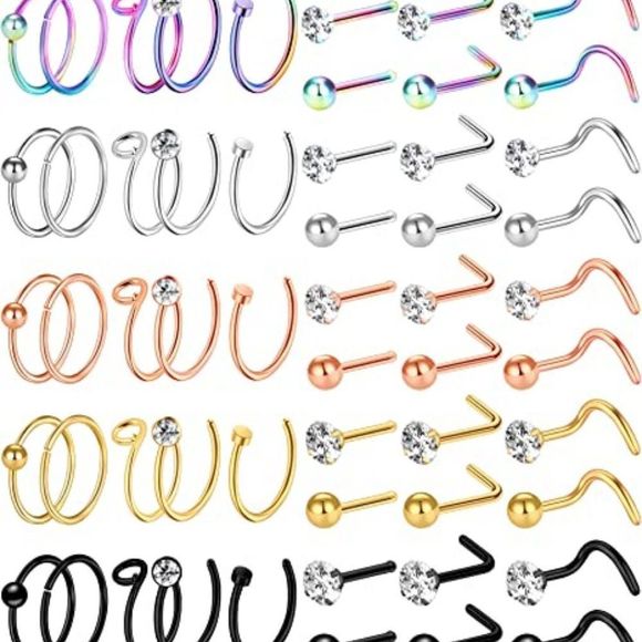 ONESING 51-55 Pcs 20G Nose Rings for Women Nose Rings Hoops Nose Piercing - Picture 1 of 4